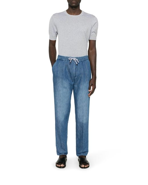 Jeans con pinces in cotone e lino di Brunello Cucinelli in Blue da Uomo