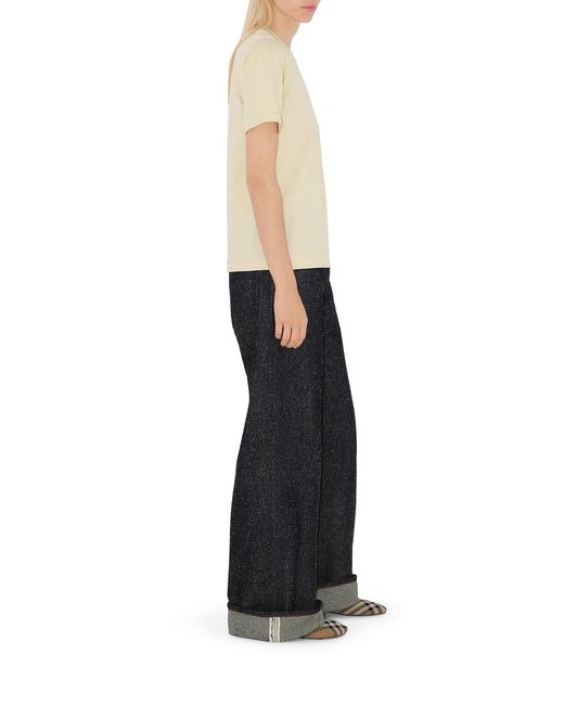 Burberry Natural Cotton T-Shirt With Check Applique