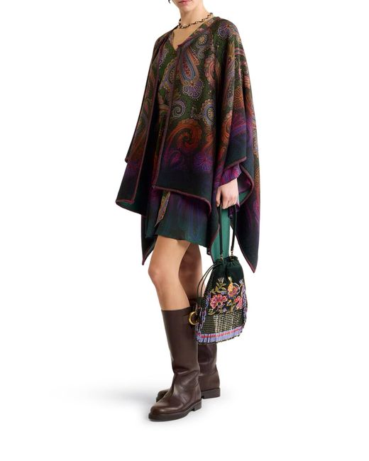 Mantella reversibile in lana con motivo paisley dÉgradÉ di Etro in Black