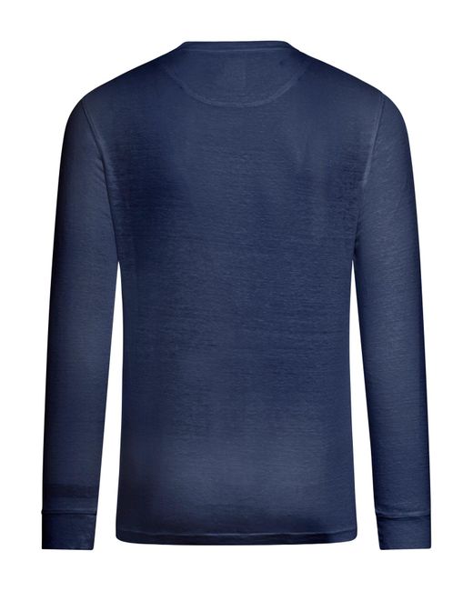 120% Lino Blue Long Sleeves Linen Tshirt for men
