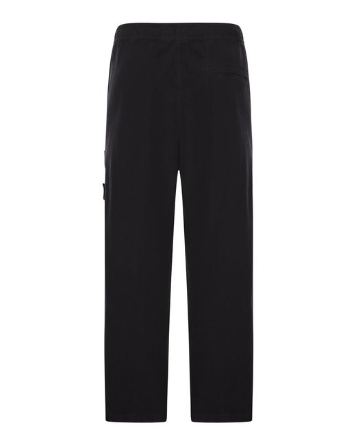 Stone Island Black Cotton Ripstop Cargo Trousers for men
