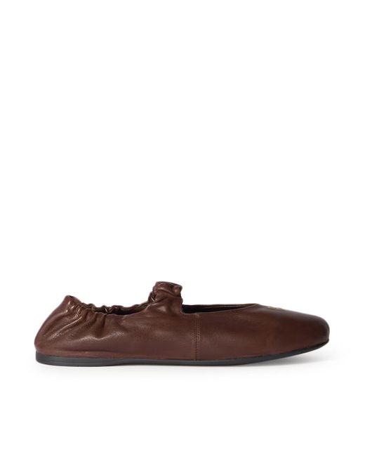Miu Miu Brown Nappa Ruched Ballet Flats