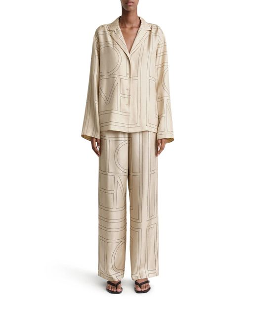 Totême  Natural Silk Trousers With Monogram