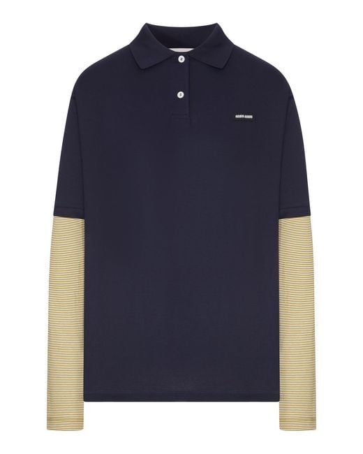 Miu Miu Blue Cotton Jersey Layering Polo Shirt
