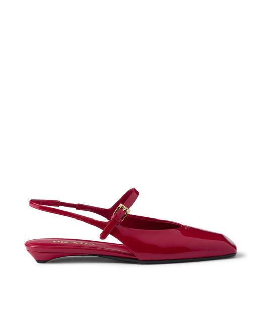 Prada Red Patent Leather Slingback Ballerinas