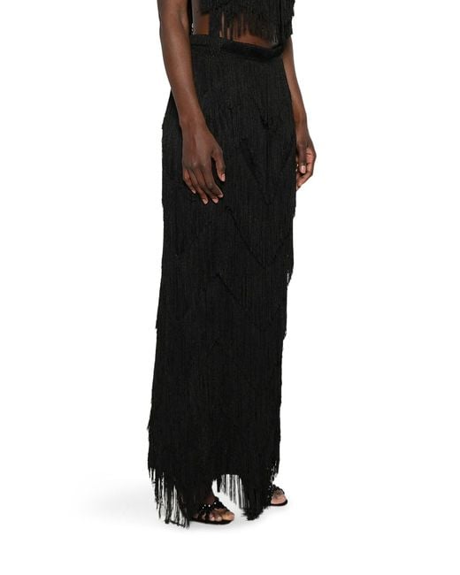 Bless Black Dara Long Skirt With Fringes