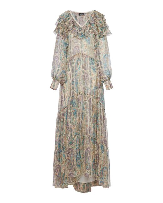Etro Multicolor Long Silk Dress With Floral Paisley Pattern