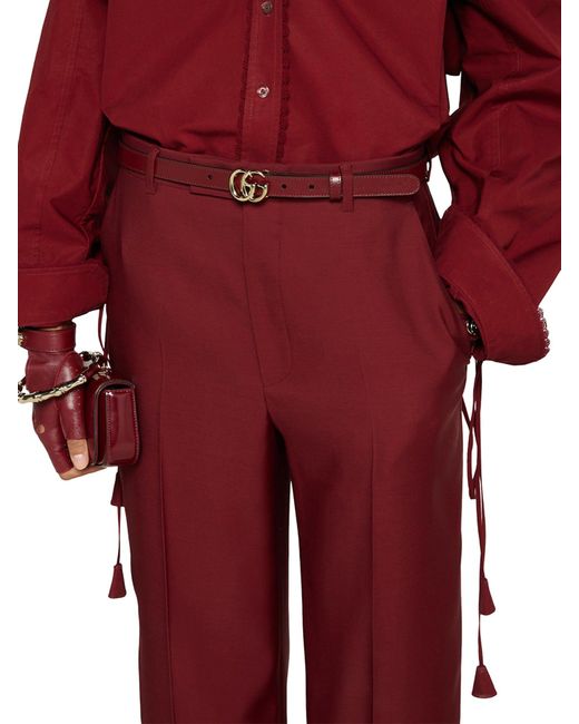 パンツ GUCCI OVERSIZE LOW WAIST PETITE FIT WOOL PANT Gucci Oversize Low Waist Petite Fit Wool Pant in Red | Lyst