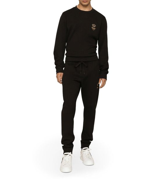 Felpa jersey cotone con ricamo di Dolce & Gabbana in Black da Uomo