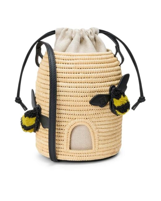 Loewe Black Beehive Basket Bag In Raffia And Calfskin