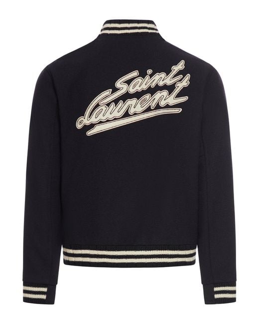 Saint Laurent Blue Bomber Jacket With Embroidery for men