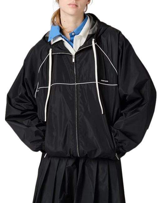Miu Miu Black Hooded Zip-Fastening Jacket