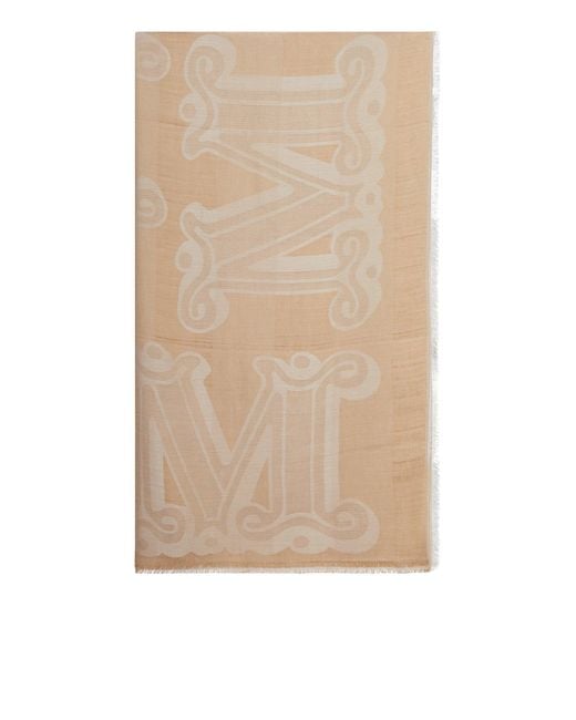 Max Mara Natural Cotton Blend Scarf With Jacquard Logo