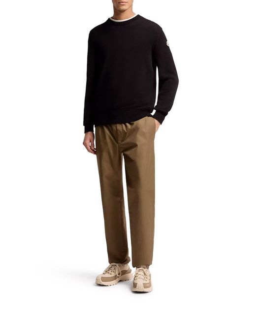 Moncler Blue Cotton Sweater With Logo Patch for men