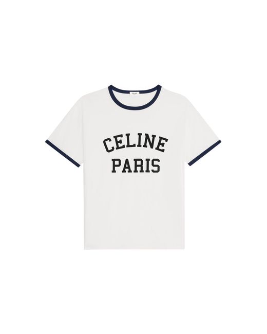 Céline Loose Paris T-shirt In Cotton Jersey Off-white / Navy Blue / Black for men