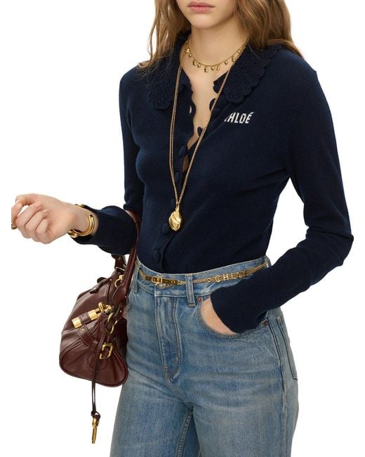 Chloé Blue Fitted Logo Cardigan