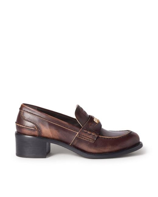 Miu Miu Brown Deco Calfskin Loafers