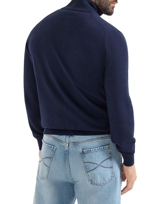 Brunello Cucinelli Blue Cashmere Zip-Up Cardigan for men