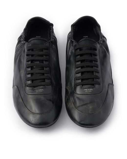 Prada Black Collapse Leather Sneakers for men