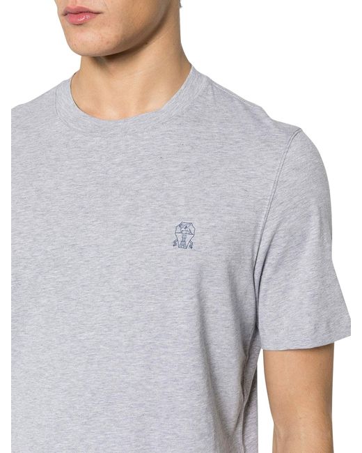 T-shirt in cotone con stampa logo di Brunello Cucinelli in White da Uomo