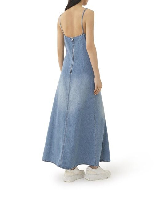 Chloé Blue Long Flared Denim Dress