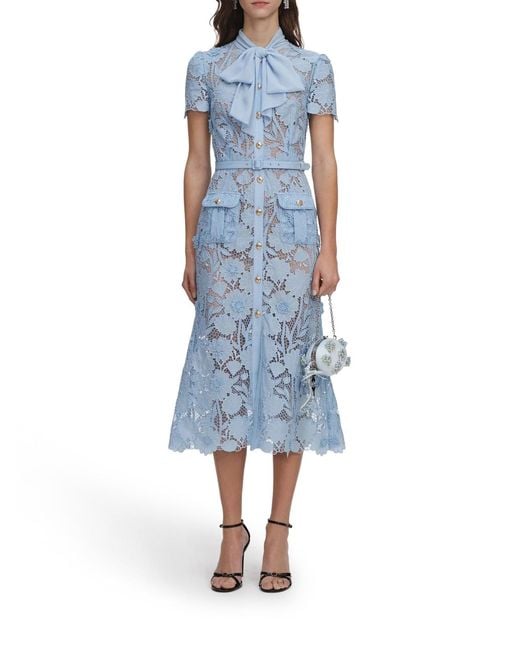 Self-Portrait Blue Midi Lace Dress With Layers On The Neck