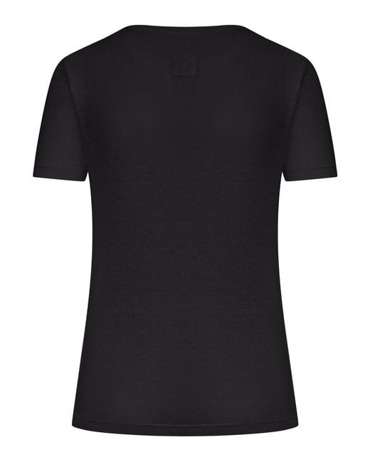 120% Lino Black Short-Sleeved T-Shirt With Wide Neckline
