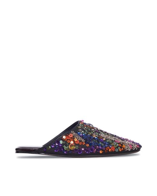 Dries Van Noten Blue Decorated Satin Crepe Mule