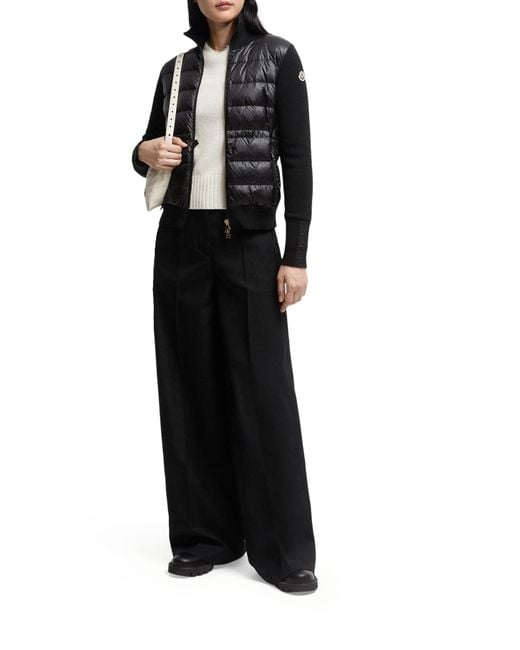Moncler Black Wool Padded Cardigan With Zip