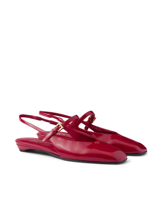 Prada Red Patent Leather Slingback Ballerinas