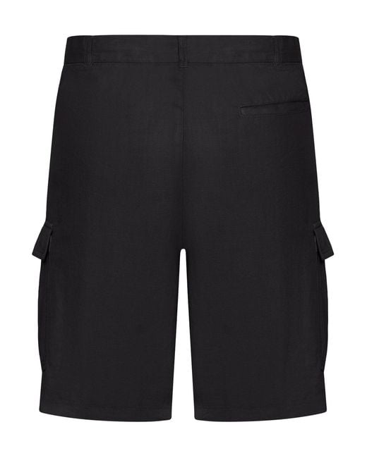 120% Lino Black Linen Cargo Bermuda Shorts for men