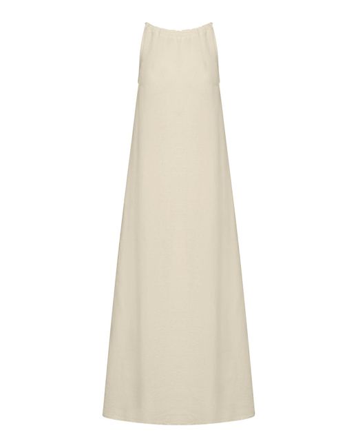 120% Lino White Long Linen Dress
