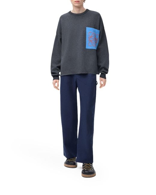 Maglia anagram in misto cotone con tasca di Loewe in Gray da Uomo