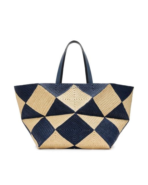 Borsa puzzle fold tote xxl in rafia di Loewe in Blue