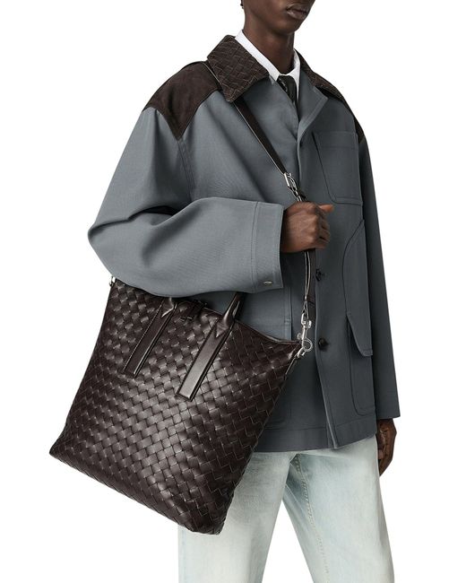 Borsa tote intrecciato north-south con zip di Bottega Veneta in Black da Uomo