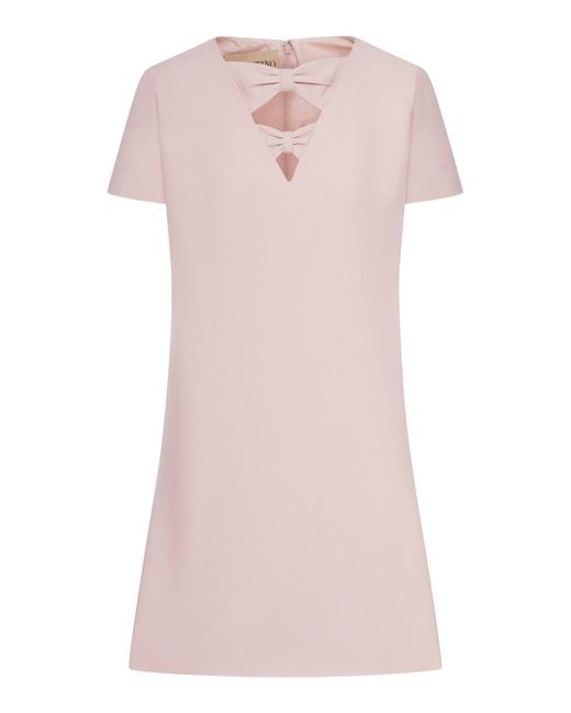 Valentino Garavani Pink Crepe Mini Dress With Bow Detail