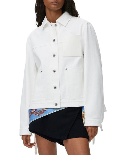 Loewe White X Paula's Ibiza Denim Jacket With Applied Leather Pocket