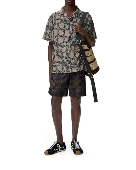 Loewe Gray X Paula's Ibiza Short-Sleeved Shirt With All-Over Anagram for men