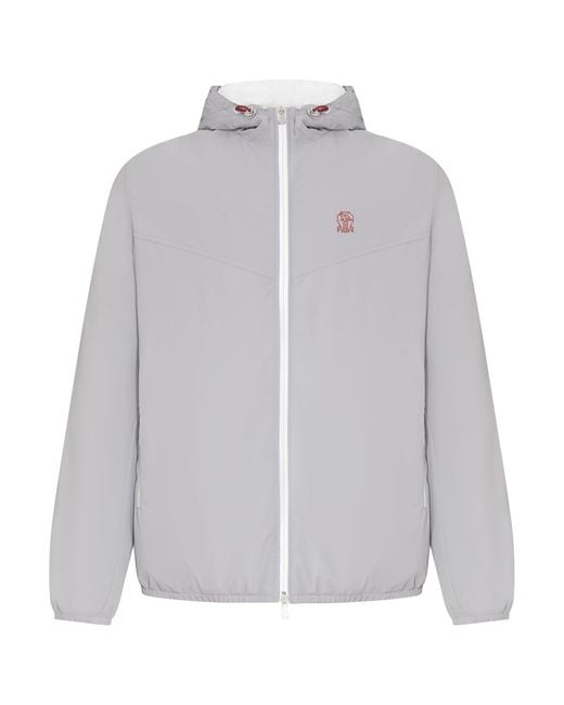 Brunello Cucinelli Gray Technical Fabric Jacket With Hood for men