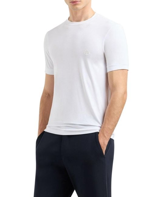 Giorgio Armani White Crewneck Short Sleeved Sweater for men