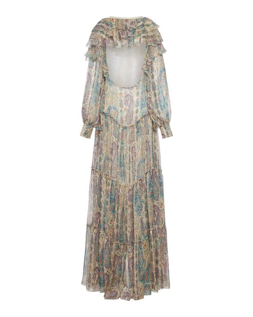 Etro Multicolor Long Silk Dress With Floral Paisley Pattern