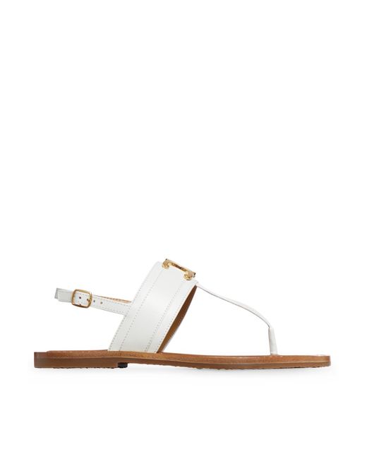 Céline White Lympia Triomphe Flip Flops In Calf Leather Leather