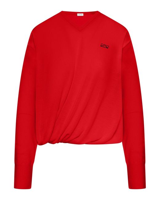 Loewe Red Draped Merino Wool Sweater