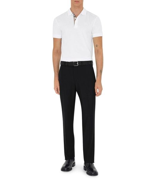 Burberry White Cotton Polo Shirt With Embroidered Ekd Logo for men