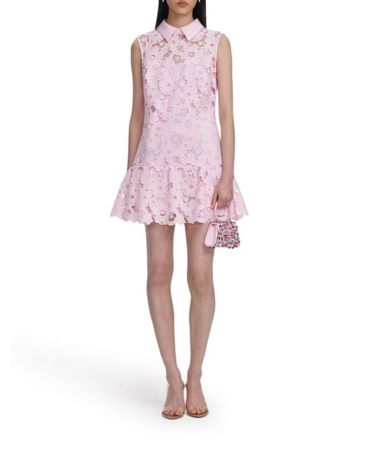 Self-Portrait Pink Lace Collared Mini Dress