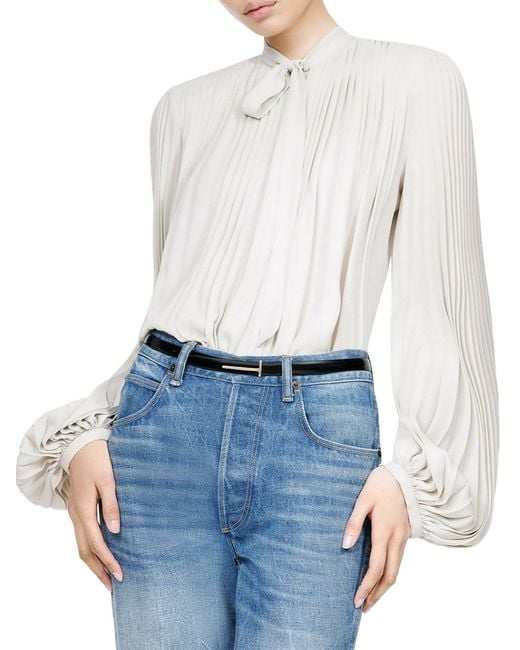 Tom Ford White Thin Brushed Leather Belt