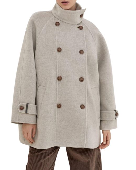Brunello Cucinelli White Wool And Cashmere Caban With Shiny Cuff Details