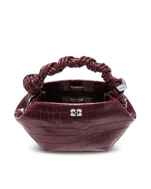 Ganni Purple Mini Bou Bag In Burgundy Crocodile Effect