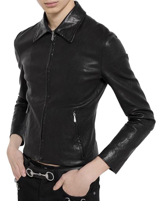 Gucci Blue Washed Stretch Nappa Leather Jacket for men