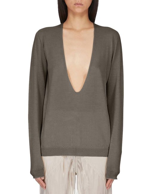 Rick Owens Gray V-Neck Sweater